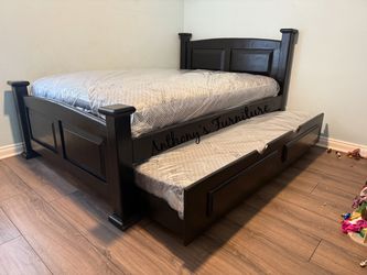 White Full Bed And Trundle And Mattress
