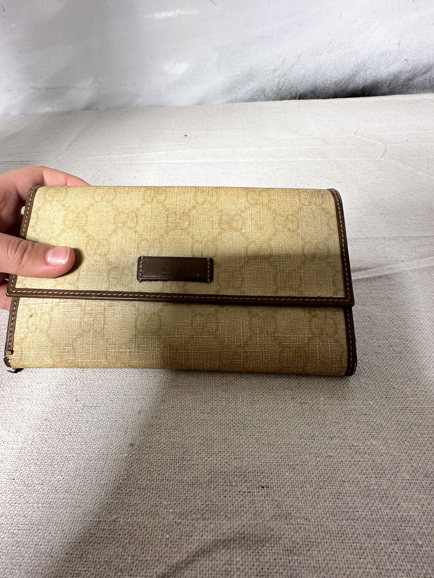 Gucci Vintage Wallet Bifold Long Purse GG Supreme PVC Brown Authentic