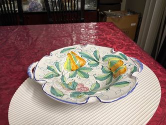 Hand-Painted Ceramic Serving Platter with Handles