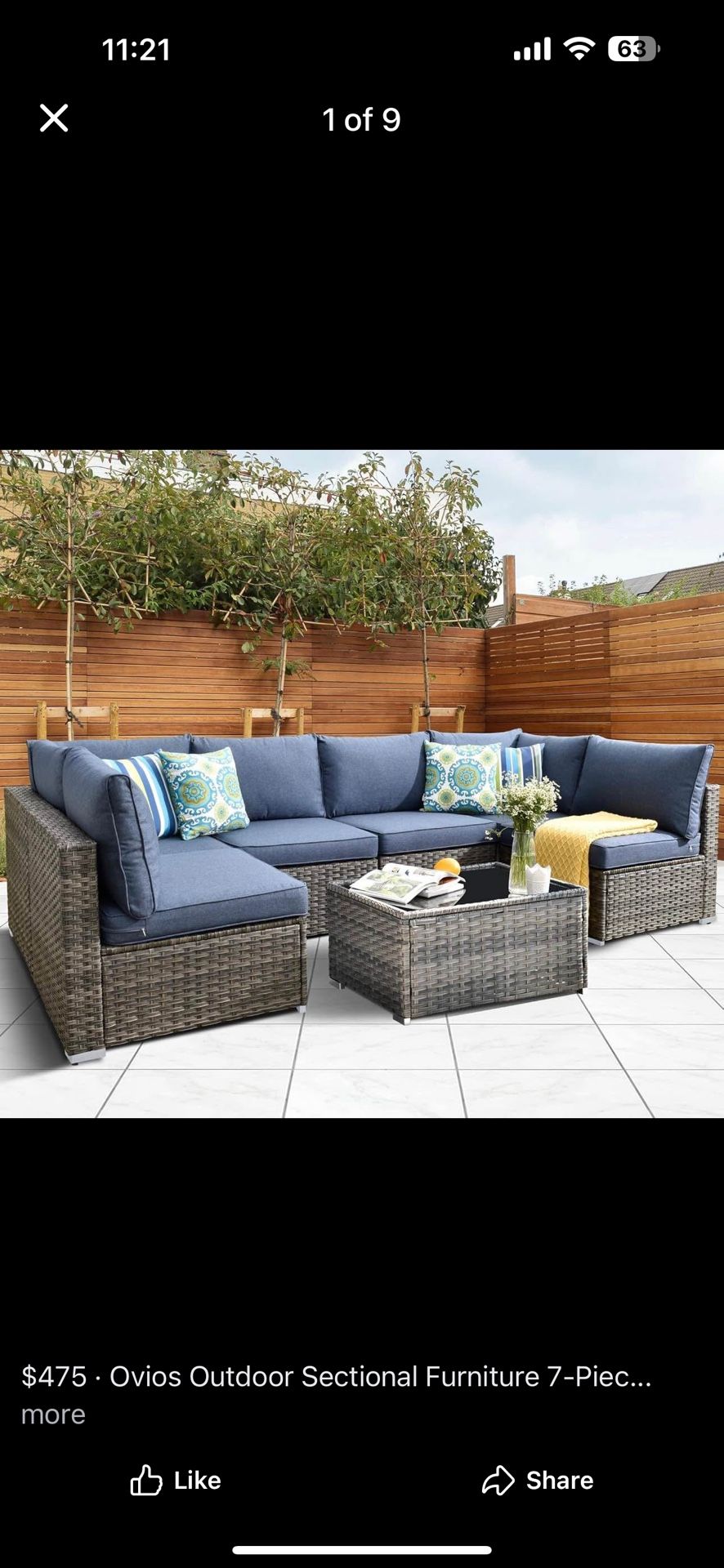 Ovios Outdoor Sectional Furniture 7-Piece with Cushions and Table (3 ways to be combined)