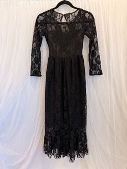 Girls' Black Floral Lace Dress with Satin Bow