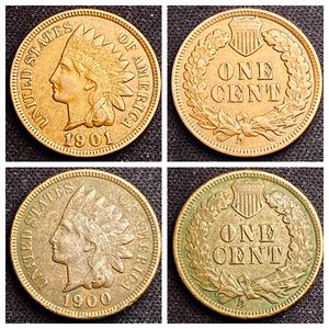 Photo 1900 and 1901 Indian Head Cents - Liberty, Necklace and a Couple of Diamonds on The 1901 -- See Pictures
