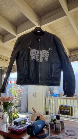 Biker Leather Jacket with reflective skull