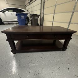 Dark Wood Coffee Table with 4 Drawers (Fair Condition)