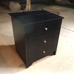 End Table Nightstand with Charging Station and Drawers, Black