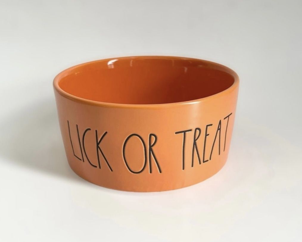 New Rae Dunn Halloween Lick or Treat Dog Cat Pet Orange Large Bowl
