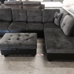 Gray Microfiber Sectional Couch 
