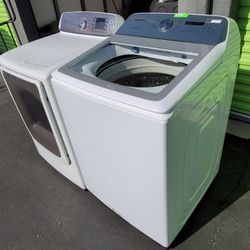 New Samsung Large Capacity Top Loading Washer And Used Like New Samsung Gas Dryer Set 