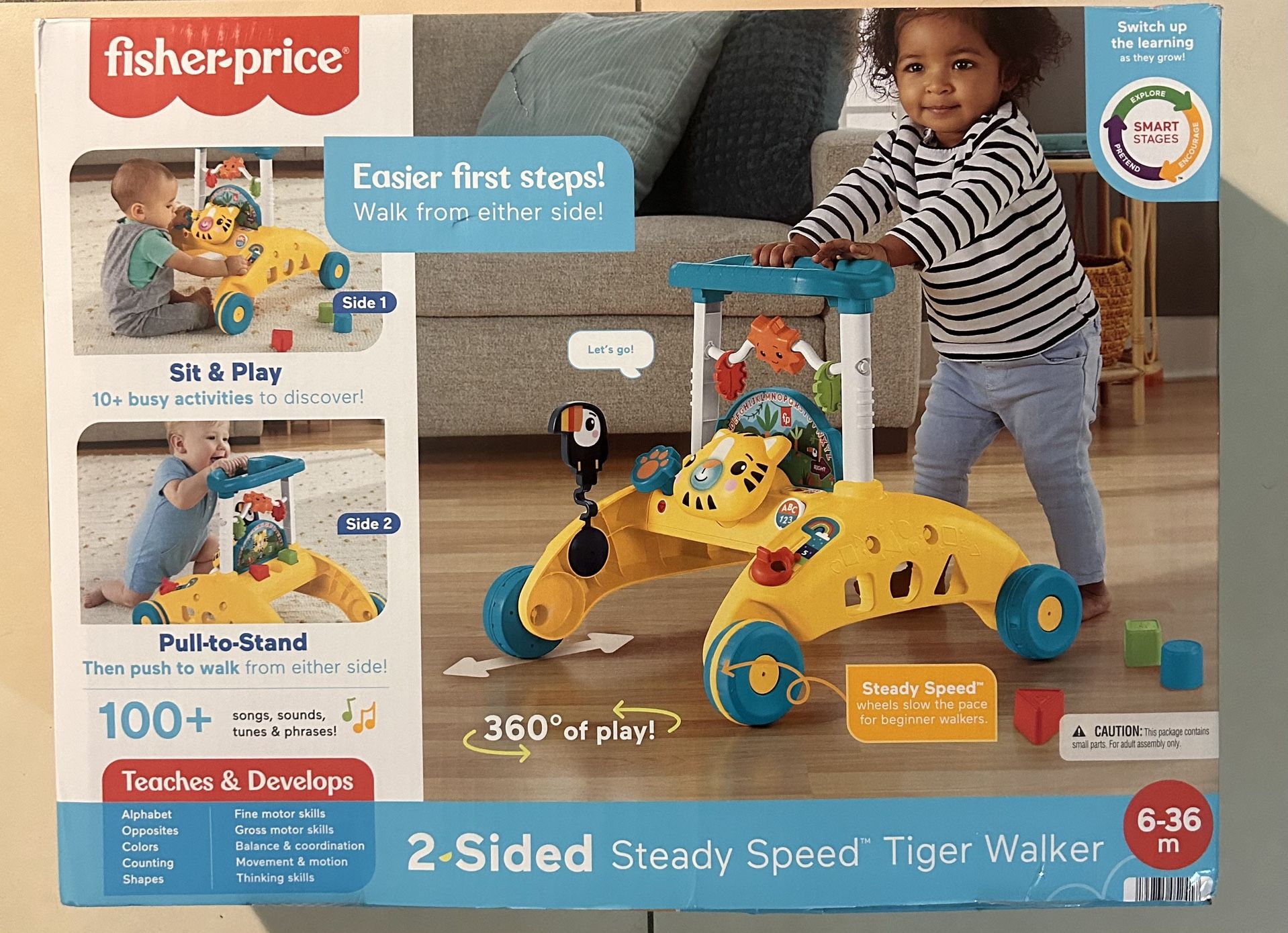 Fisher-Price 2-Sided Steady Speed Tiger Walker Electronic Learning Toy for Infant & Toddler