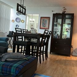 Table W 4 Chairs Opens Up For 8 And Curio  W 3 Glass Shelves And 2 Drawers