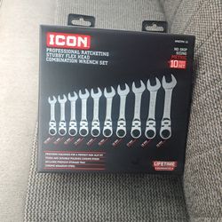 ICON Professional Stubby Flex-Head Metric Ratcheting Combination Wrench Set, 10-Piece
