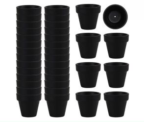 (36) 2.1” black mini clay pots