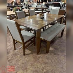 6PC Real wood Dining table set with cushioned chairs