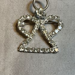Vintage Silver Tone Rhinestone Angel Brooch