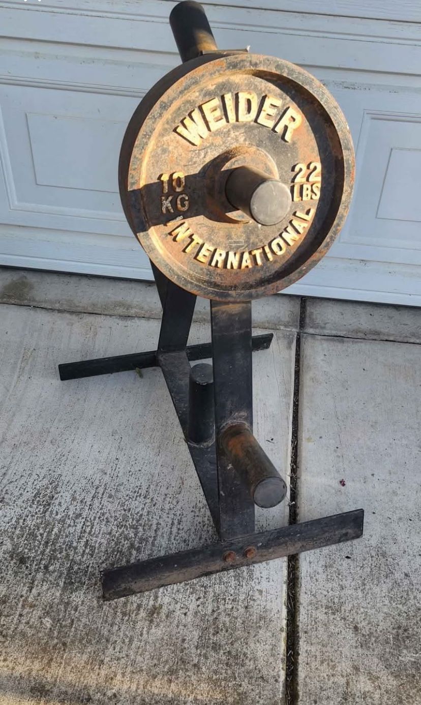2 22 Pound Olympic Weights With Weight Tree