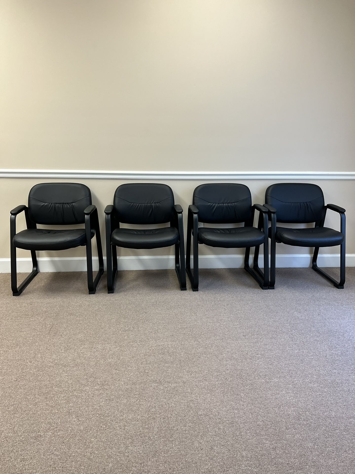 Set Of Four:Black Leather Waiting Area Chairs