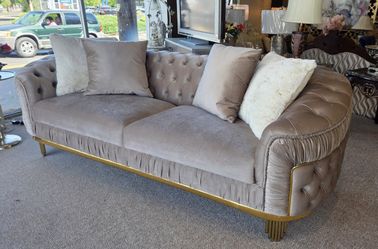 Tufted New Grey/Gold Sofa