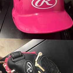 Girls Rawlings Baseball Helmet And Glove 