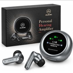 Aurimi OTC Hearing Aids for Seniors, Smart Display Case, Bluetooth Audio Independent L/R volume, 3 listening modes, case mic for TV, Bluetooth calls a