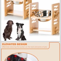 Adjustable Elevated Dog Bowl 4.7″-11.8″, with Food Grade 304 Stainless Steel 51 OZ, 9 Heights Bamboo Dogs Bowl Stand for Medium and Large Dogs, 2 Pack