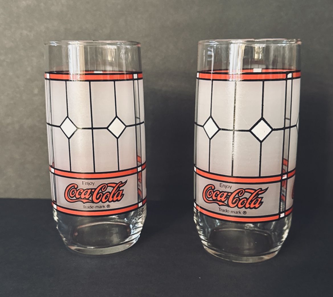 VTG. 1980’s Set Of 2 Coca-Cola Drinking Glasses