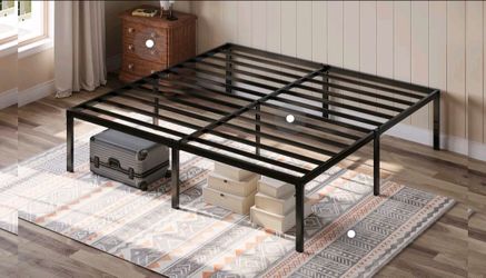 Great Condition King Bed Frame, 18'' Metal Platform Bed with 16.6'' Under-Bed Storage Space, Heavy Duty, No Box Spring Needed, Black