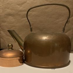 Antique Brass Hand Crafted Tea Kettle. Holds two cups. 