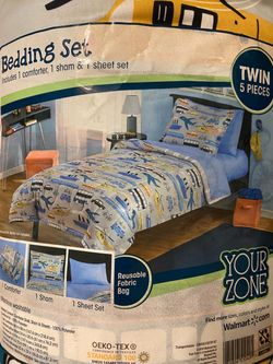 Boys Twin Bedding Set 5-Piece Cars, planes and boat print