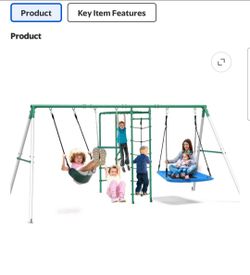 Heavy-Duty Metal Swing Set for Backyard, Outdoor Playset with Monkey Bars, Belt Swing, Platform Swing, Climbing Net, Trapeze Bar, for Kids 3-12/ Set d