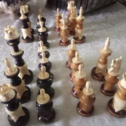 Vintage Wood & Bone CHESS Pieces