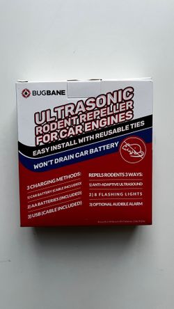 New In Box Rodent Repellent for Car Engines Ultrasonic, Indoor and Outdoor. Power by Car Battery or Wirelessly. 