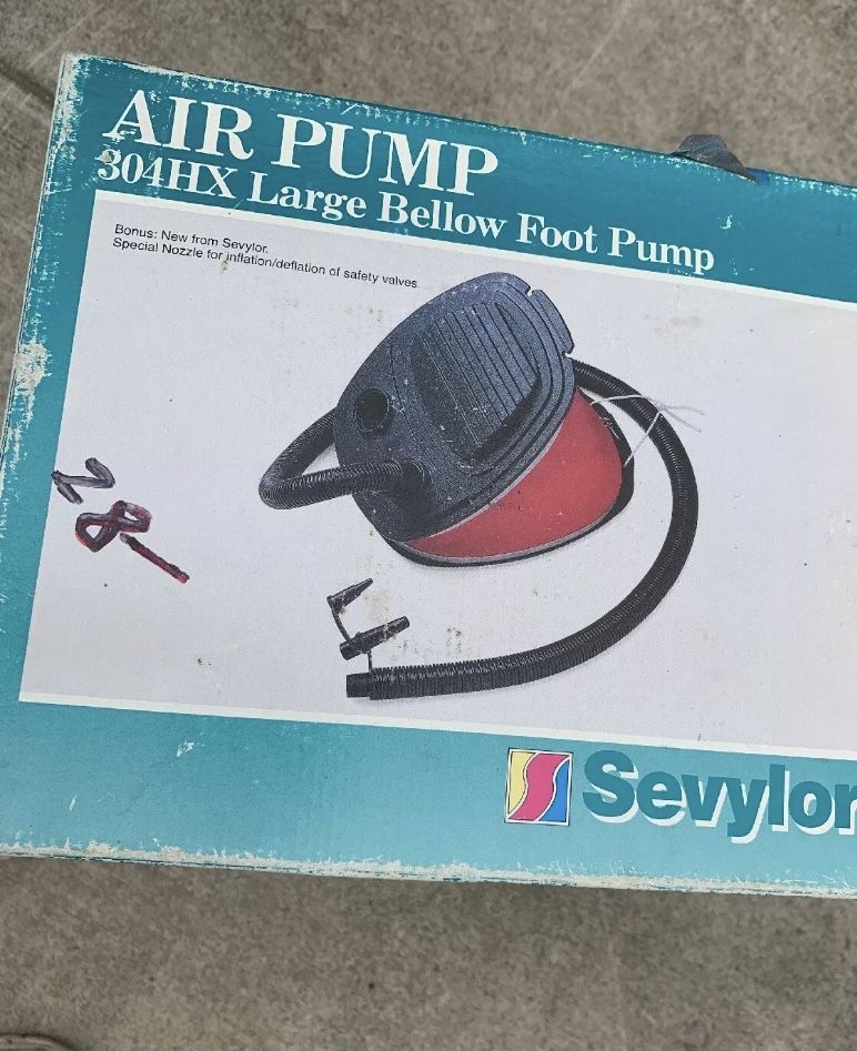 Sevylor Inflatable queen Mattress and Air Pump Large Bellow Foot Pump 304HX