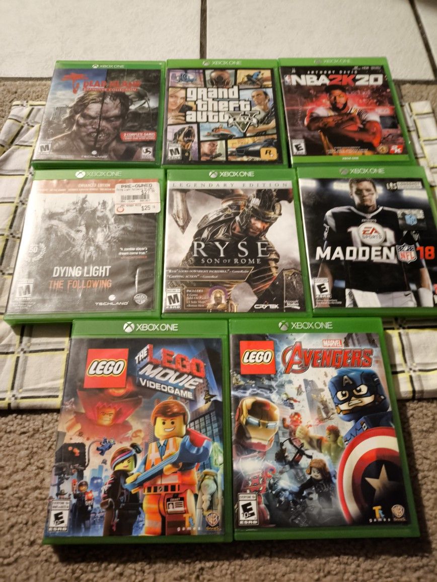Xbox one game lot / dead island definitive collection, Grand theft Auto 5, dying light, Lego movie