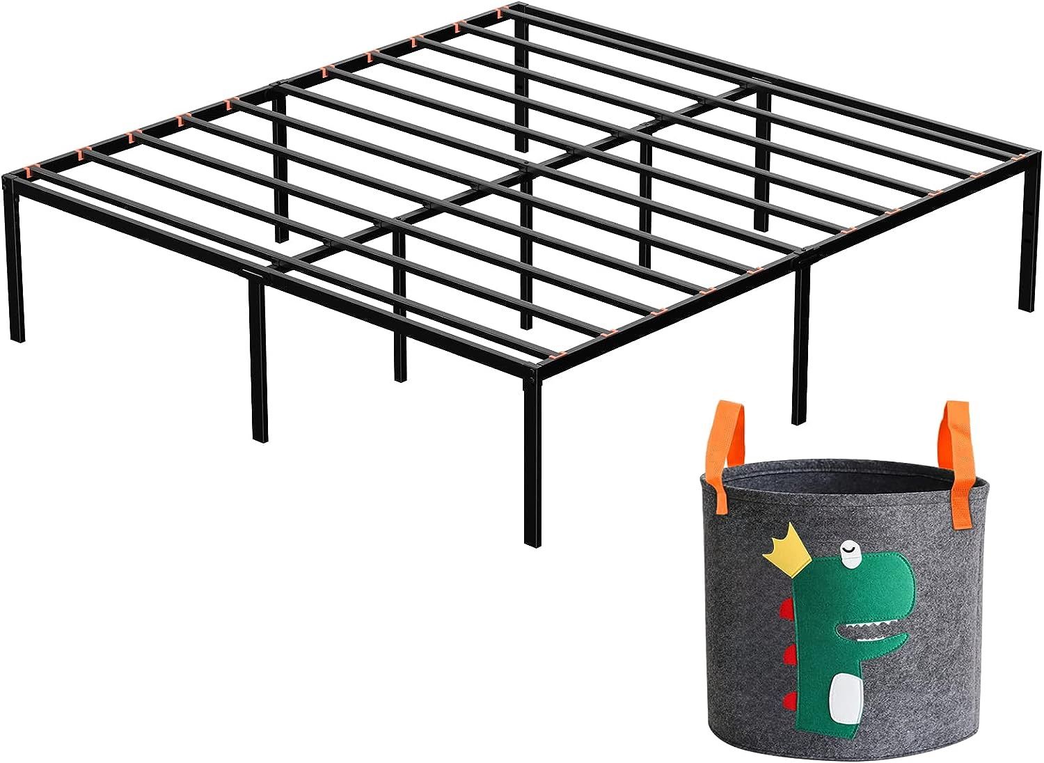 18 Inch Metal Platform Bed Frame No Box Spring Needed Heavy Duty Steel Slat & High Platform Bed Frame Free 1 x Felt Tarp Storage Pouch Included (Ki