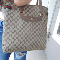 Authentic Vintage Gucci GG Monogram Supreme Sherry Web Ophidia Large Tote Bag