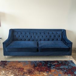 Blue Velvet Tufted Sofa