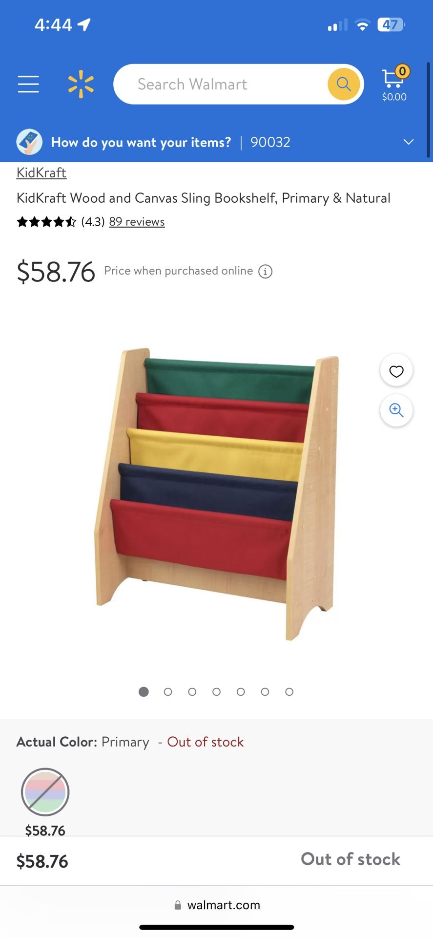 KidKraft Wood and Canvas Sling Bookshelf, Primary & Natural
