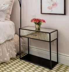 Set of 2: Restoration Hardware Teen mirrored and black metal nightstand with drawer