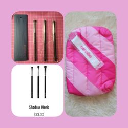 New LARUCE SHADOW WORK BRUSH TRIO SET W/ESTĒE LAUDER MAKEUP TOTE BAG 