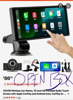 VEVOR Wireless Car Stereo, 10-Inch HD Portable Radio Touch Screen with Apple CarPlay and Android Auto