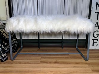 White Fur Dressing Bench