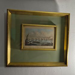 CIRCA 1828 ORIGINAL HAND COLORED ENGRAVING PRINT - WATERLOO BRIDGE - SHEPHERD 12.5"×11" ×1"