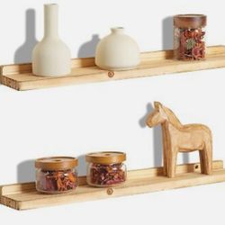 Freezing point Floating Shelf for Wall Set of 2 Natural Wood 23Inch Wall Shelves Decor Plant Display Collectibles Mounted Kitchen Bathroom Bedroom Cor