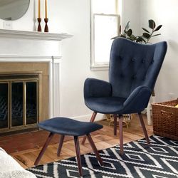 Homy Casa KAS Ottoman Blue Leisure Chair with Ottoman for Living Room and Home Relaxation Open Box