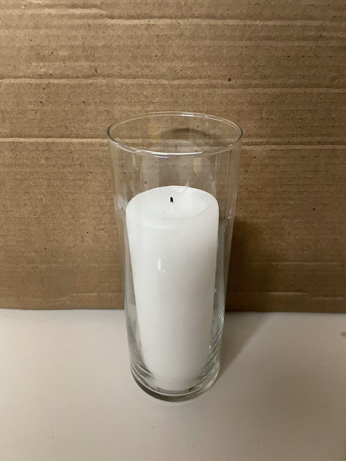 (9) 9.5” Wedding Vases And White Unscented Candles 
