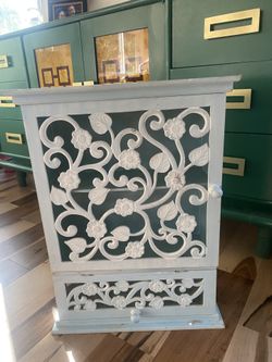 Ornate Pale Blue Wall Cabinet