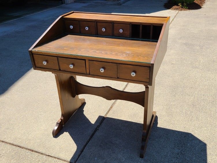 Wood Student Desk With Glass Top
