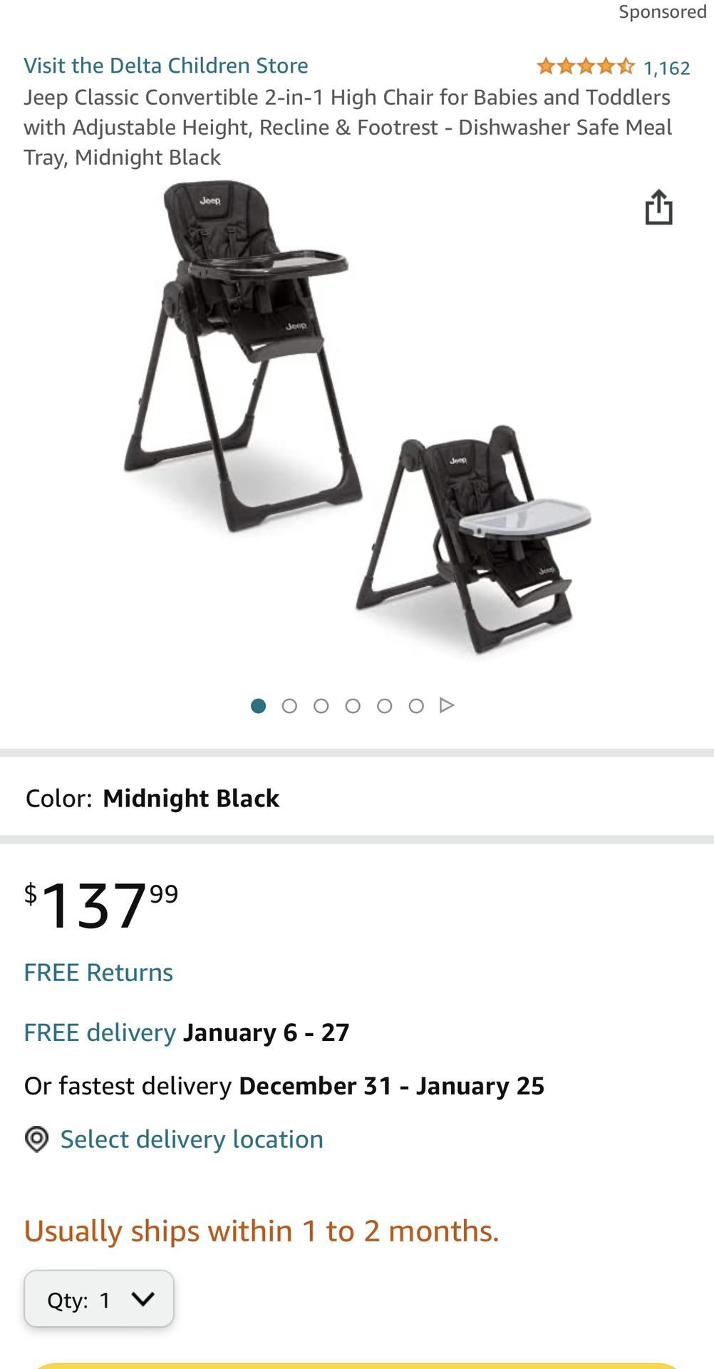 Jeep Classic Convertible 2 in 1 High Chair
