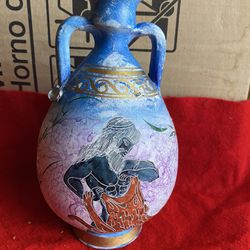 8.5 Inch Handmade Hand Painted Hand Etched Greek Ceramic Vase Imported From Greece 