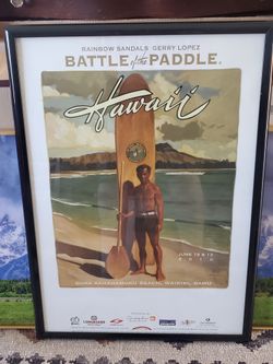 Vintage promotional poster for the 2010 Rainbow Sandals and Gerry Lopez Battle of the Paddle event